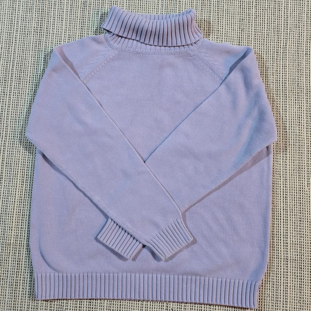 Vintage LL Bean Turtleneck Cotton Knit Lavender Light Purple Sweater Womens Sz L